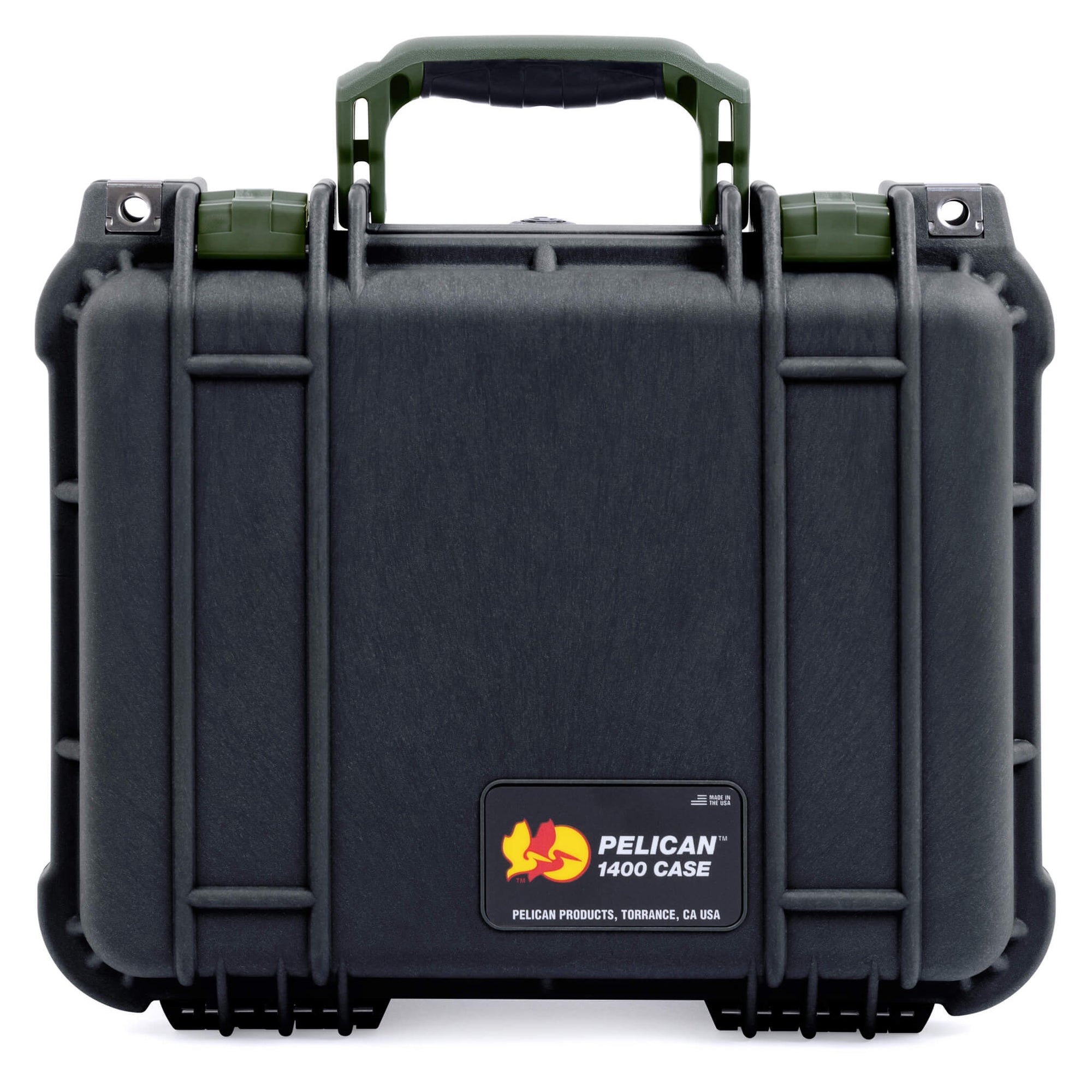 Pelican 1400 Case, Black with OD Green Handle & Latches ColorCase 