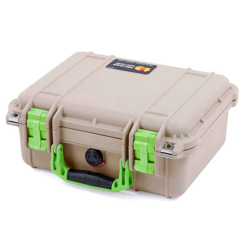 Pelican 1400 Case, Desert Tan with Lime Green Handle & Latches ColorCase 