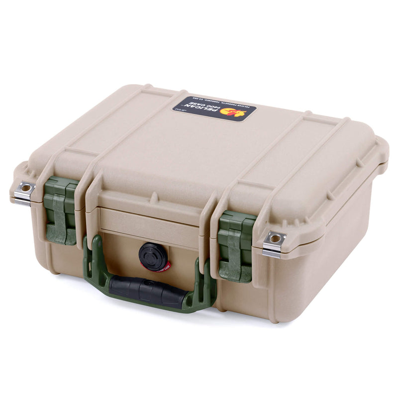 Pelican 1400 Case, Desert Tan with OD Green Handle & Latches ColorCase 