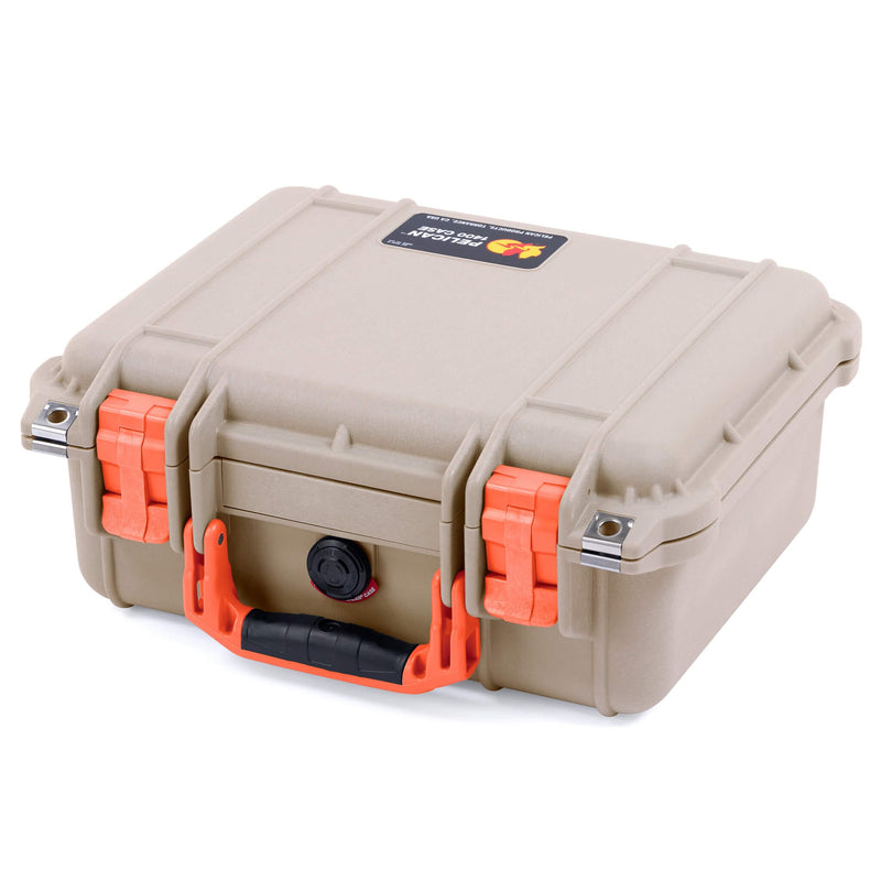 Pelican 1400 Case, Desert Tan with Orange Handle & Latches ColorCase 