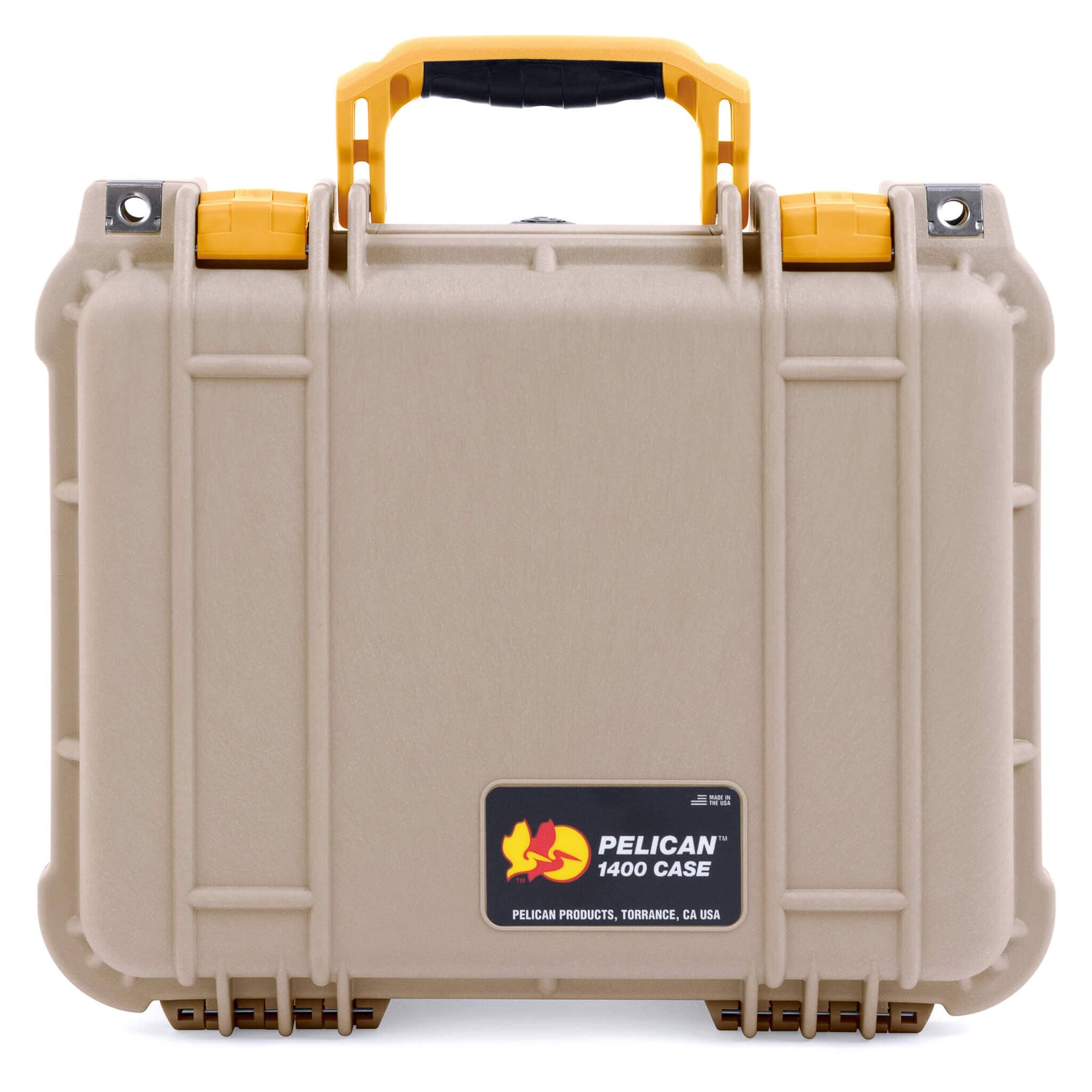 Pelican 1400 Case, Desert Tan with Yellow Handle & Latches ColorCase 