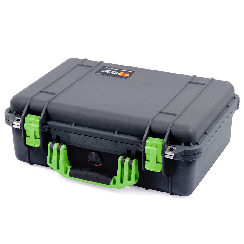 Pelican 1500 Case, Black with Lime Green Handle & Latches ColorCase 