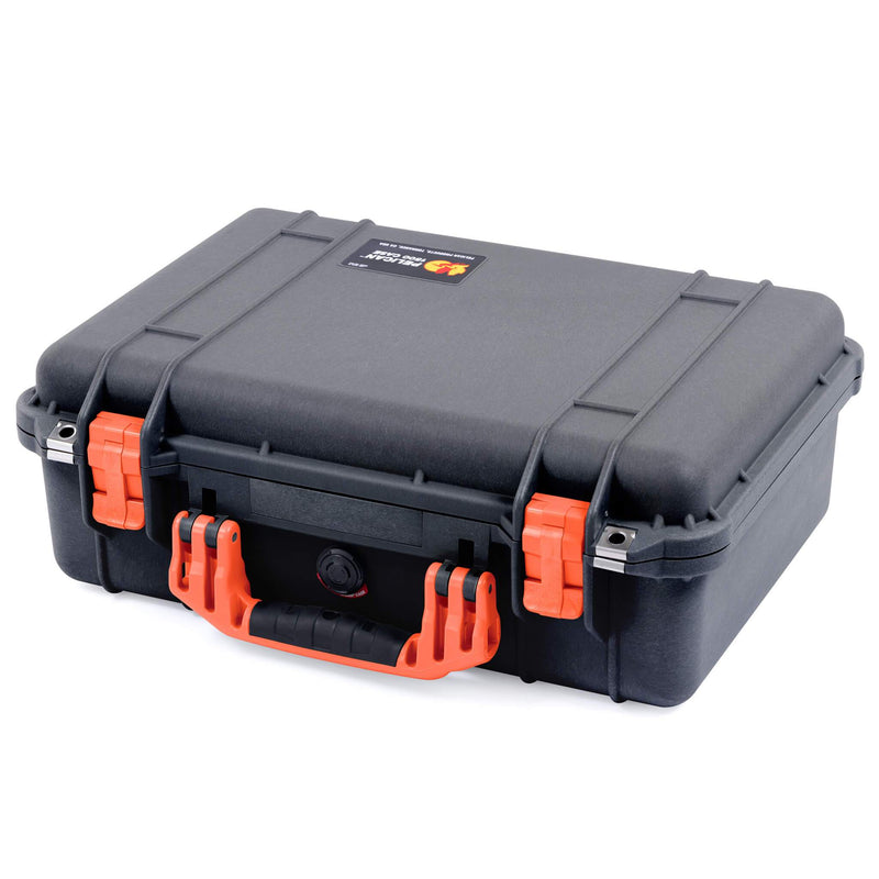 Pelican 1500 Case, Black with Orange Handle & Latches ColorCase 