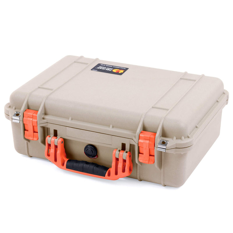 Pelican 1500 Case, Desert Tan with Orange Handle & Latches ColorCase 