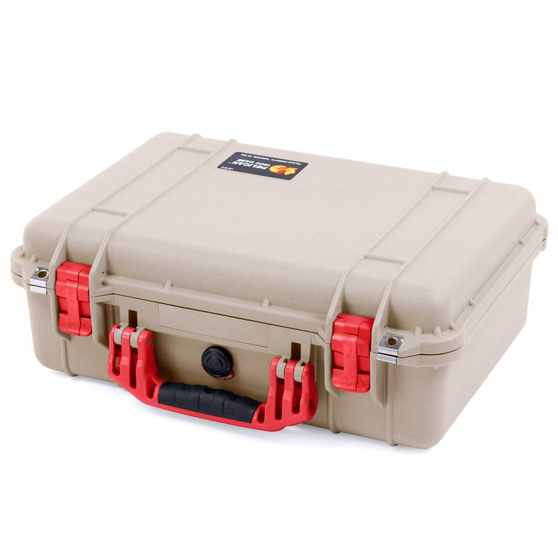 Pelican 1500 Case, Desert Tan with Red Handle & Latches ColorCase 