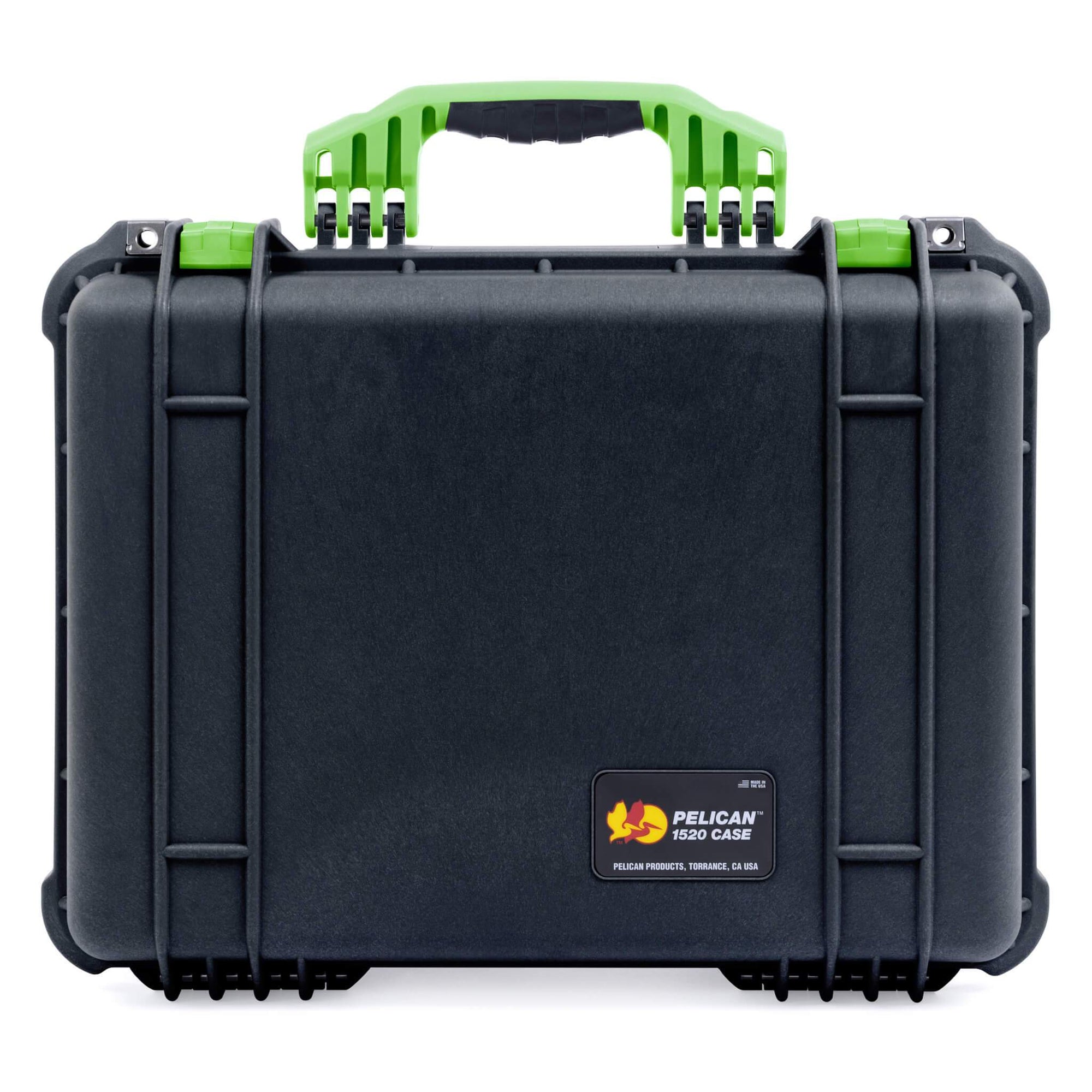 Pelican 1520 Case, Black with Lime Green Handle & Latches ColorCase 