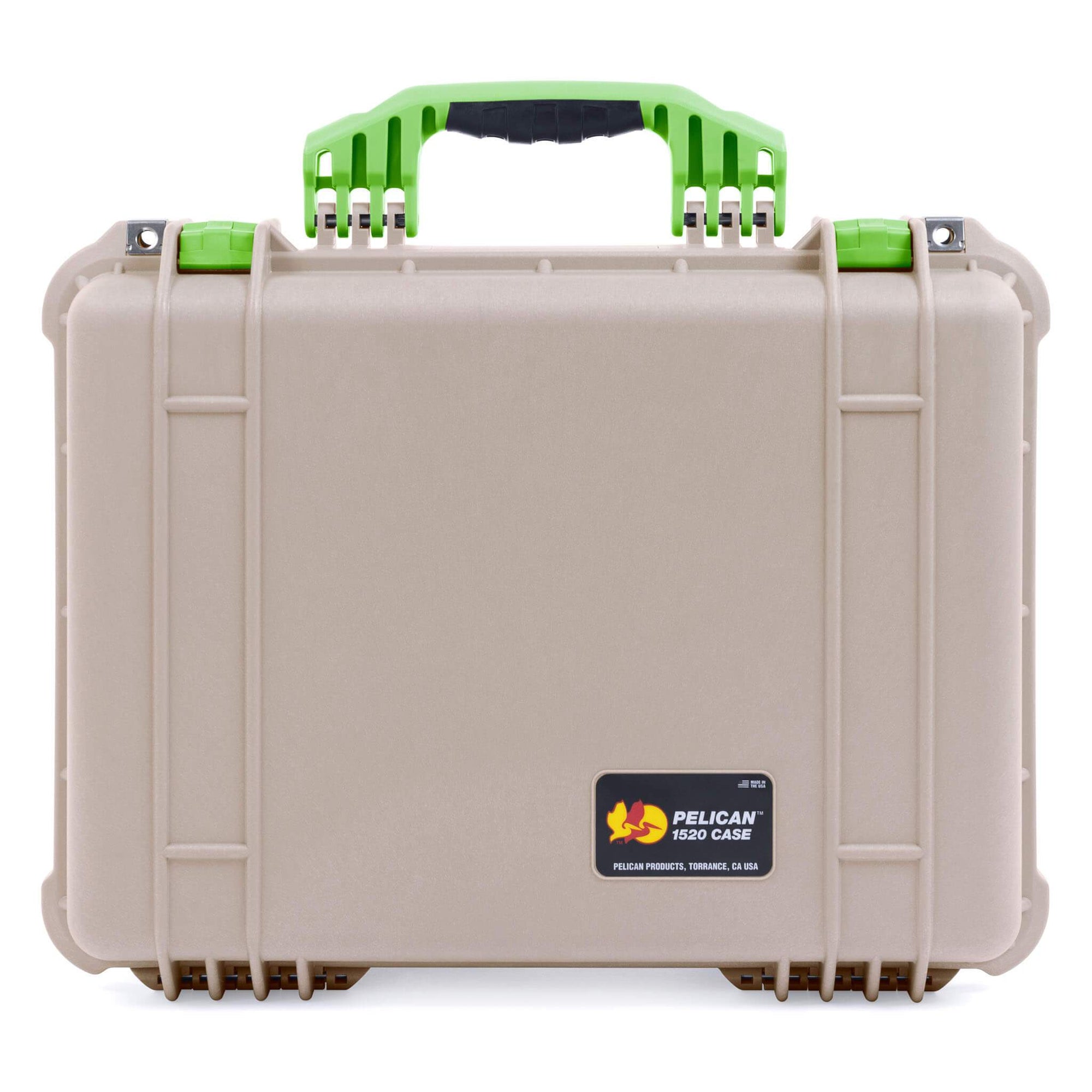 Pelican 1520 Case, Desert Tan with Lime Green Handle & Latches ColorCase 