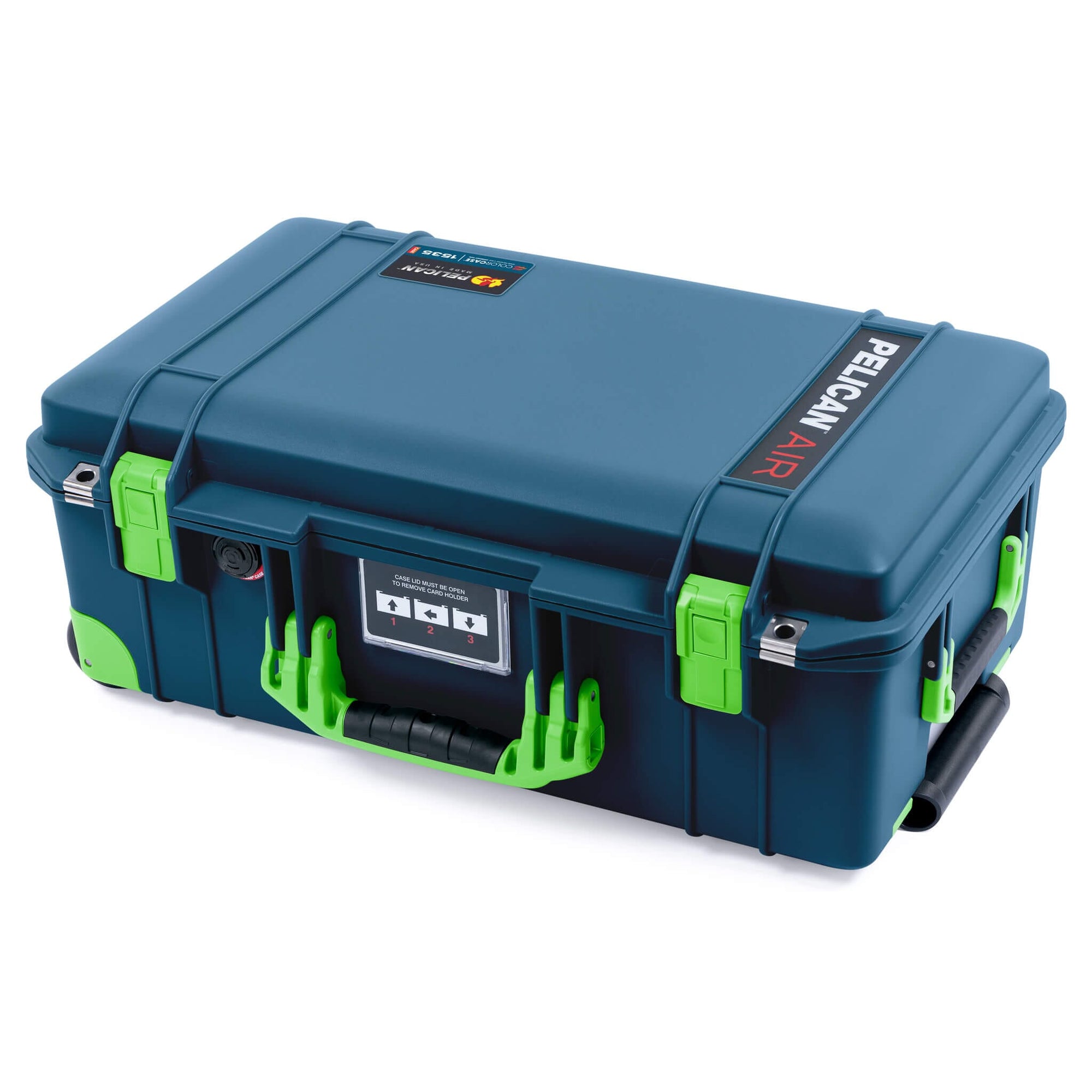 Pelican 1535 Air Case, Deep Pacific with Lime Green Handles, Latches & Trolley ColorCase 