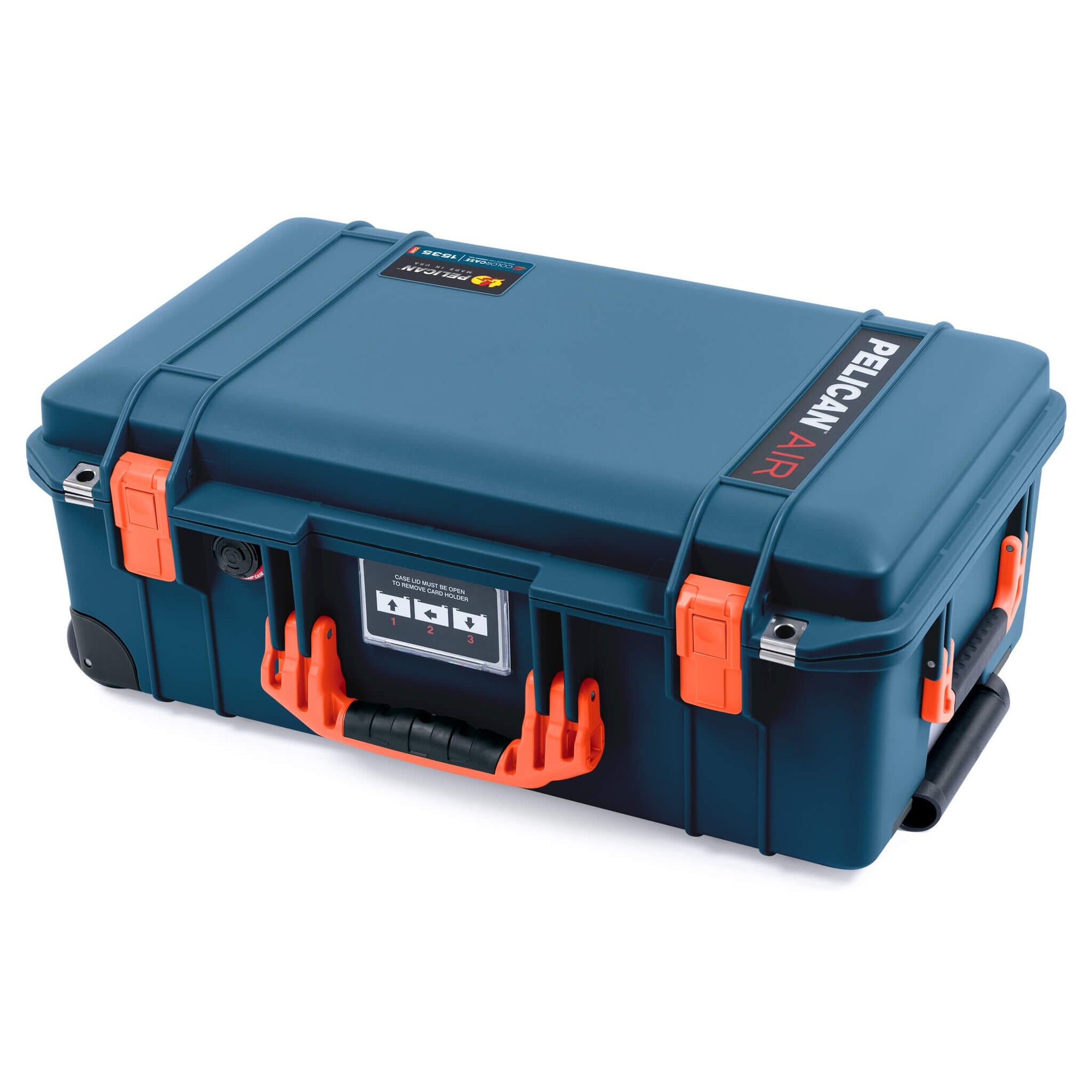 Pelican 1535 Air Case, Deep Pacific with Orange Handles & Push-Button Latches ColorCase 