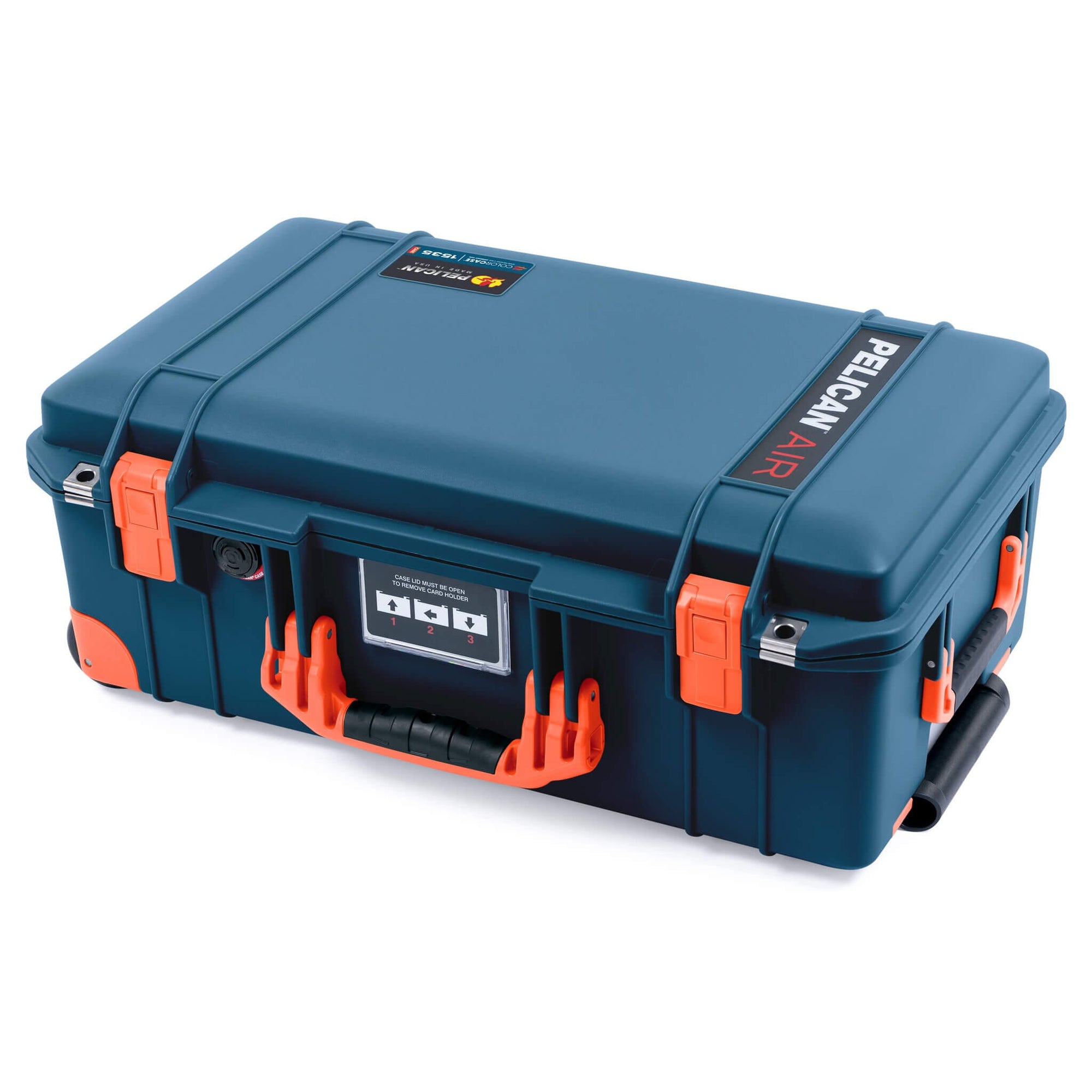 Pelican 1535 Air Case, Deep Pacific with Orange Handles, Push-Button Latches & Trolley ColorCase 