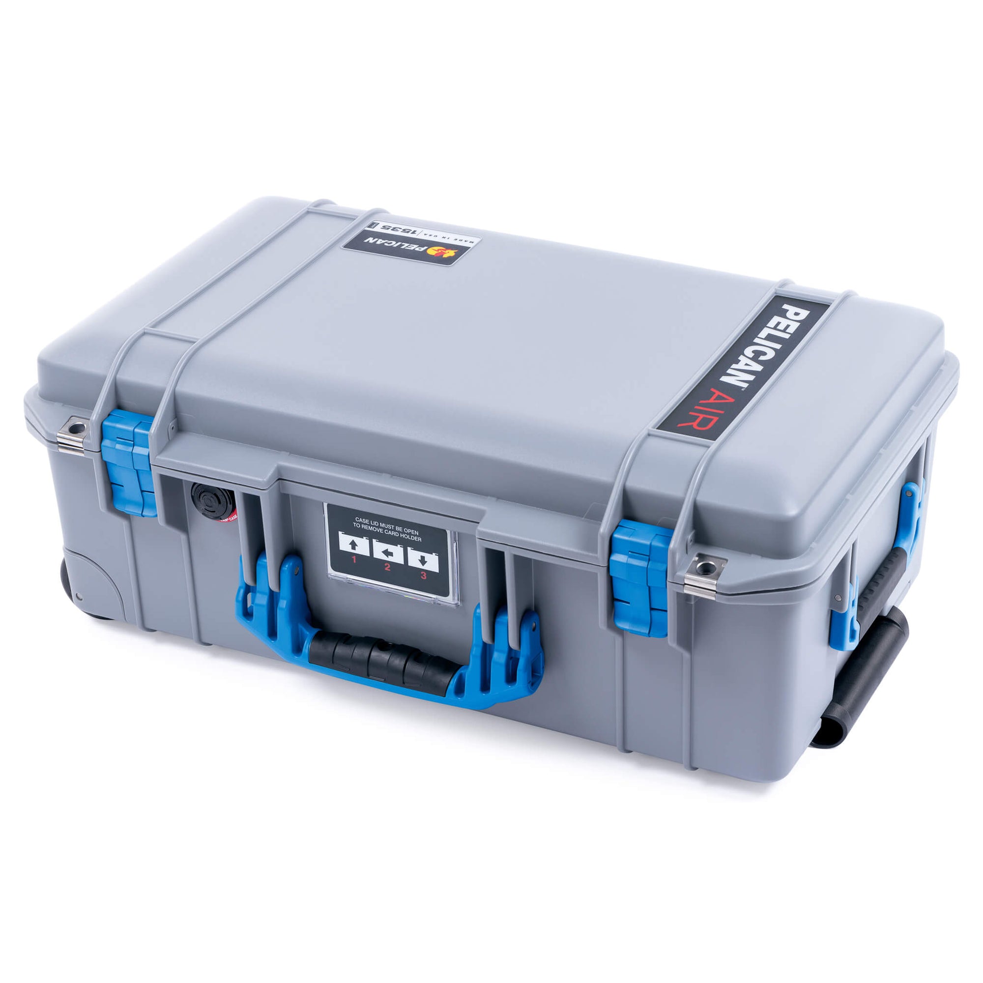 Pelican 1535 Air Case, Silver with Blue Handles & Latches ColorCase 