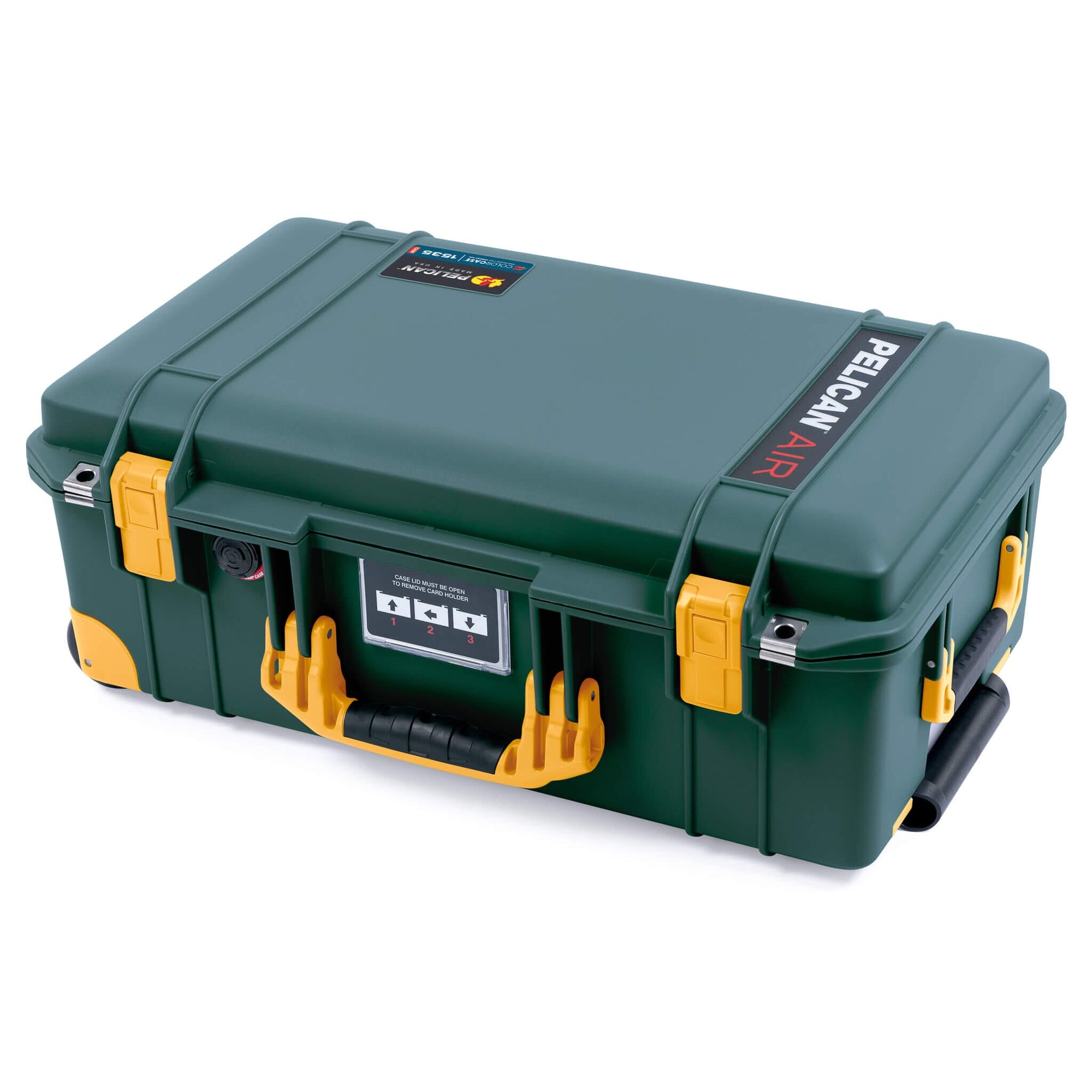 Pelican 1535 Air Case, Trekking Green with Yellow Handles, Push-Button Latches & Trolley ColorCase 